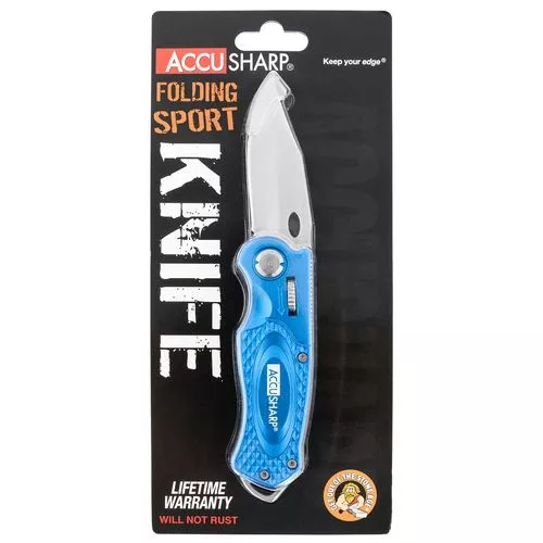 AccuSharp 701C Sport3" Folding Plain Stainless Steel Blade Blue Anodized Aluminum Handle