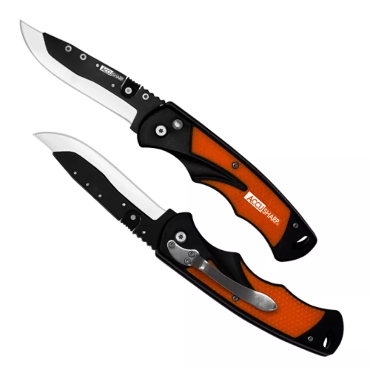 AccuSharp 741C Replaceable Blade Razor 3.50" Folding Plain Stainless Steel Blade/Blaze Orange Ergonomic Anti-Slip Anodiz