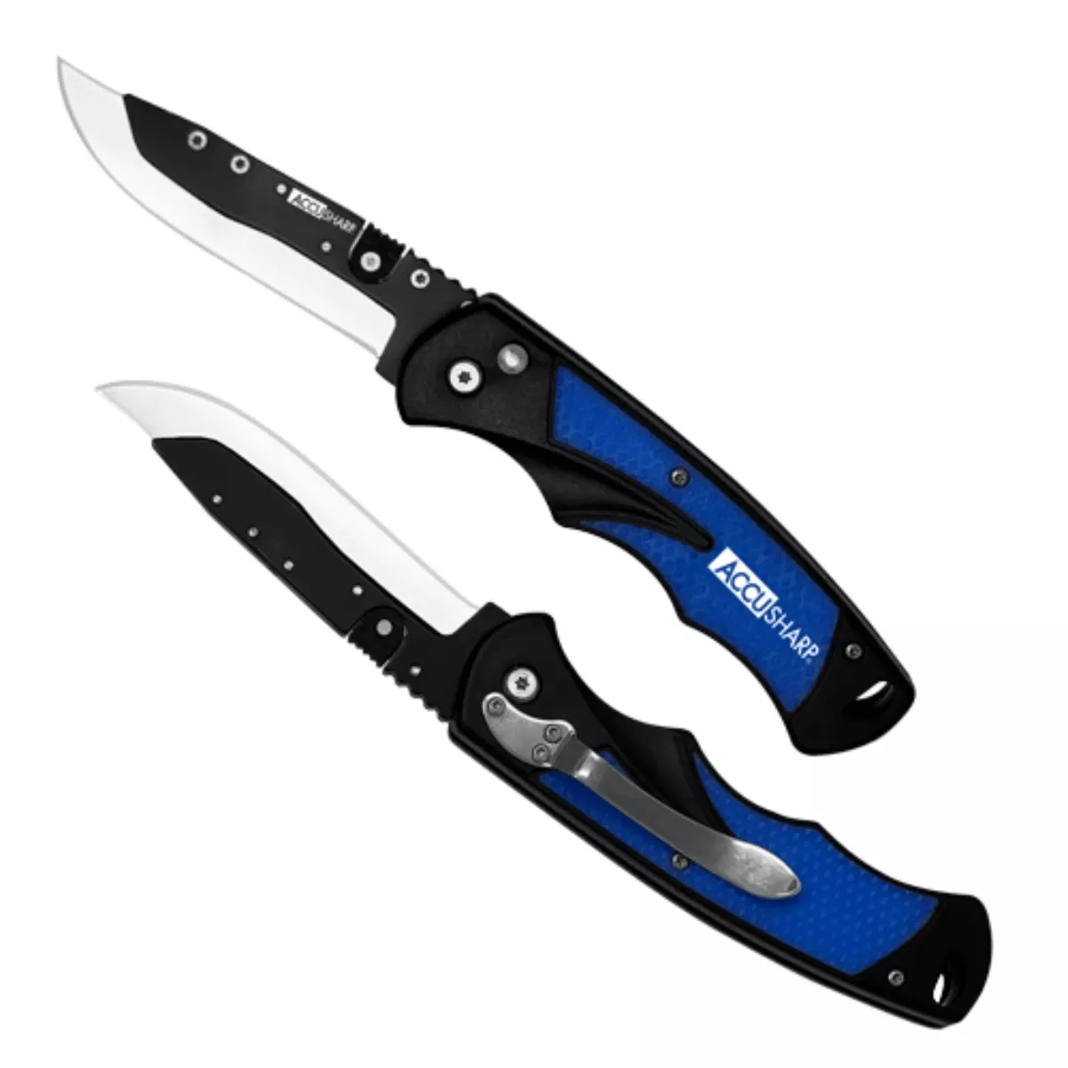 AccuSharp 743C Replaceable Blade Razor 3.50" Folding Plain Stainless Steel Blade/Royal Blue Ergonomic Anti-Slip Anodized