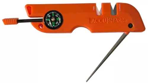 AccuSharp Outdoor Survival Tool Orange Multi-Tool Tungsten Carbide Blades (2)-Sharpening Slots SOS Mirror Compass Fire-S