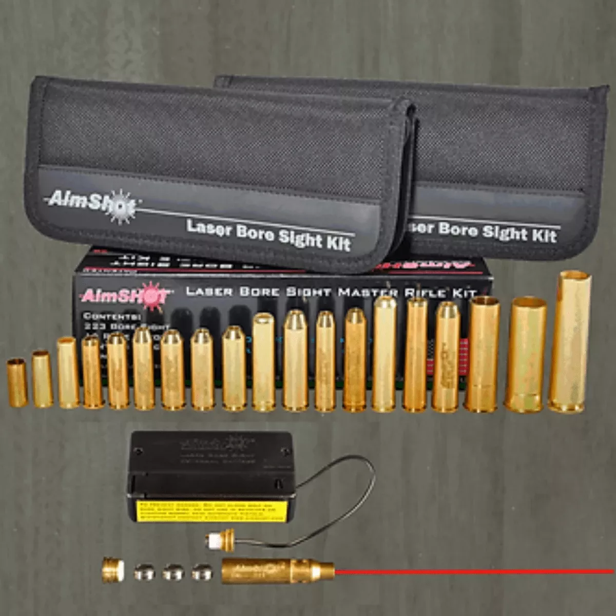 Aimshot Master Kit Multi-Caliber Bore Sight With Red 650Nm Laser Uses L736 Button Cell Batteries & 2 AAA