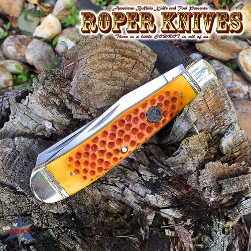 American Buffalo Knife & Tool Roper Pit Viper Trapper 3.25" 1065 Carbon Steel Jigged Bone Folding Knife