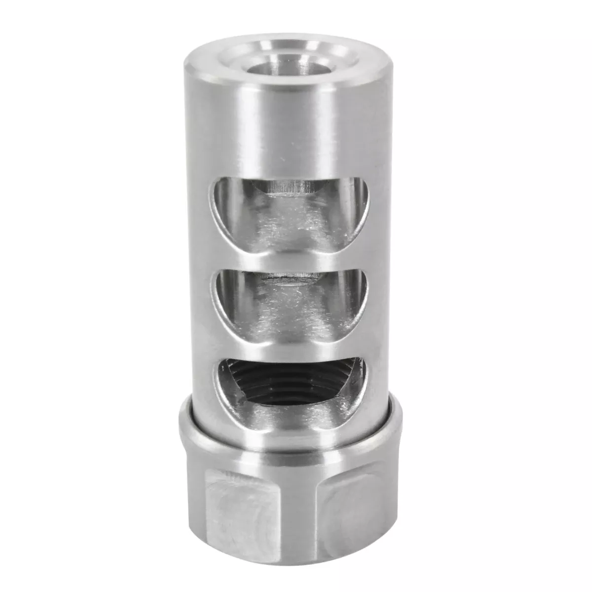 American Precision Arms G2M1222S Gen 2 Micro Bastard Self Timing Brake Stainless Steel with 1/2"-28 tpi Thread, 1.86" OAL & .750" Diameter for 22 Cal Small Barrel AR-Platform & Hunting Rifles