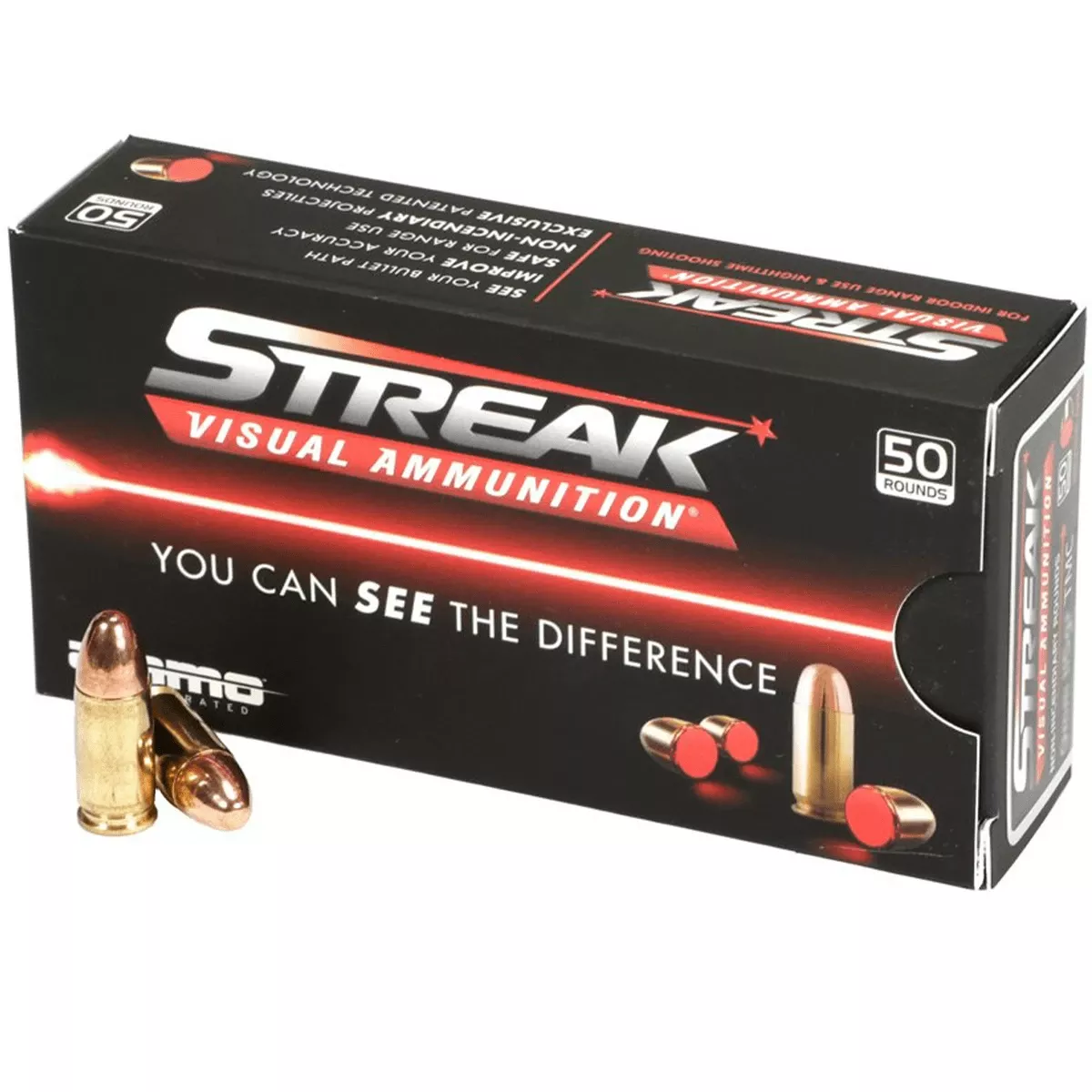 Ammo Inc Streak Visual RED 9mm Luger 115 gr Total Metal Case 50 Per Box