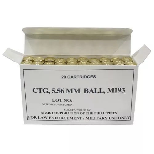 Armscor 50174 Rifle Ammo M193 5.56x45mm NATO 55 gr Full Metal Jacket (FMJ) 20 Bx/ 50 Cs