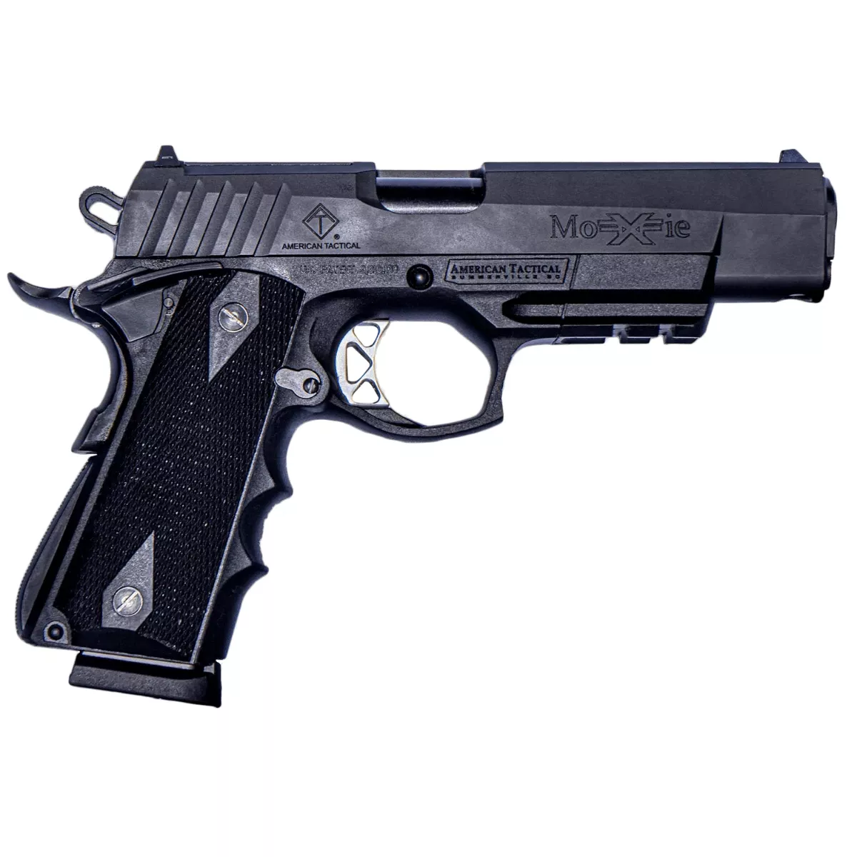 ATI GFXH45DS FXH-45 Moxie 45 ACP 14+1 5" Black Match Grade SS Barrel, Black Parkerized Serrated Slide, Black Polymer Frame w/Beavertail & Picatinny Rail, Black Finger Groove Grip