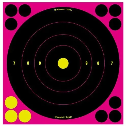 Birchwood Casey 34808 Shoot-N-CSelf-Adhesive Paper Bullseye Black/Pink 6 Per Pkg