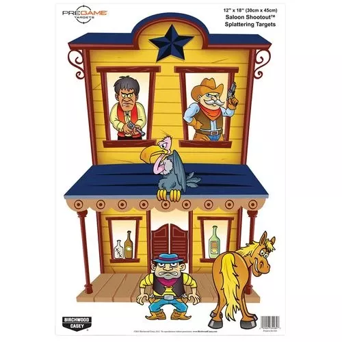 Birchwood Casey 35564 PregameSaloon Shootout Hanging Paper Target 12" x 18" 8 Per Pack