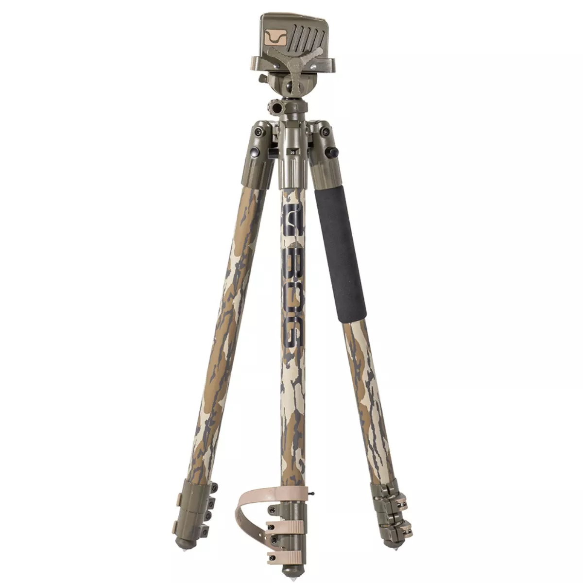 Bog-Pod Camo DeathGrip Fieldpod Tripod with Mossy Oak Bottomland, Aluminum Finish, Steel Feet, 360 Degree Pan, Integrated Bubble Level & Lever-Leg Locks - 1164398
