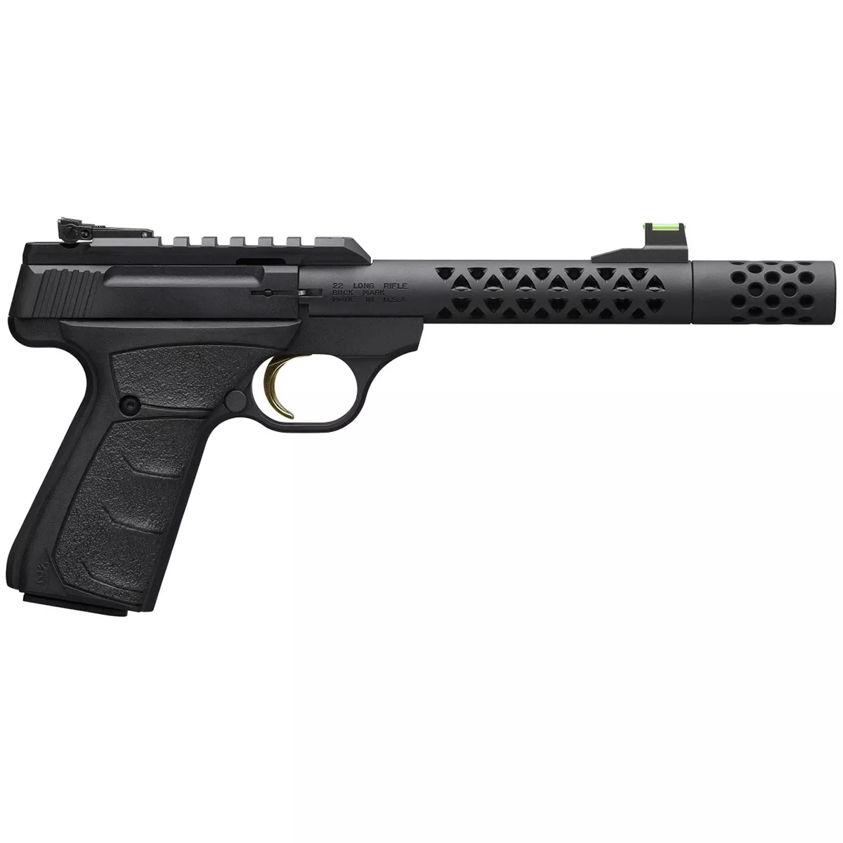 Browning 051584490 Buck Mark Plus Vision Triad 22 LR 10+1 5.87" Black Anodized Suppressor Ready Steel Vision Barrel, Serrated Steel w/Picatinny Rail Slide Black Anodized Alloy Receiver Black Overmolded UFX Grips
