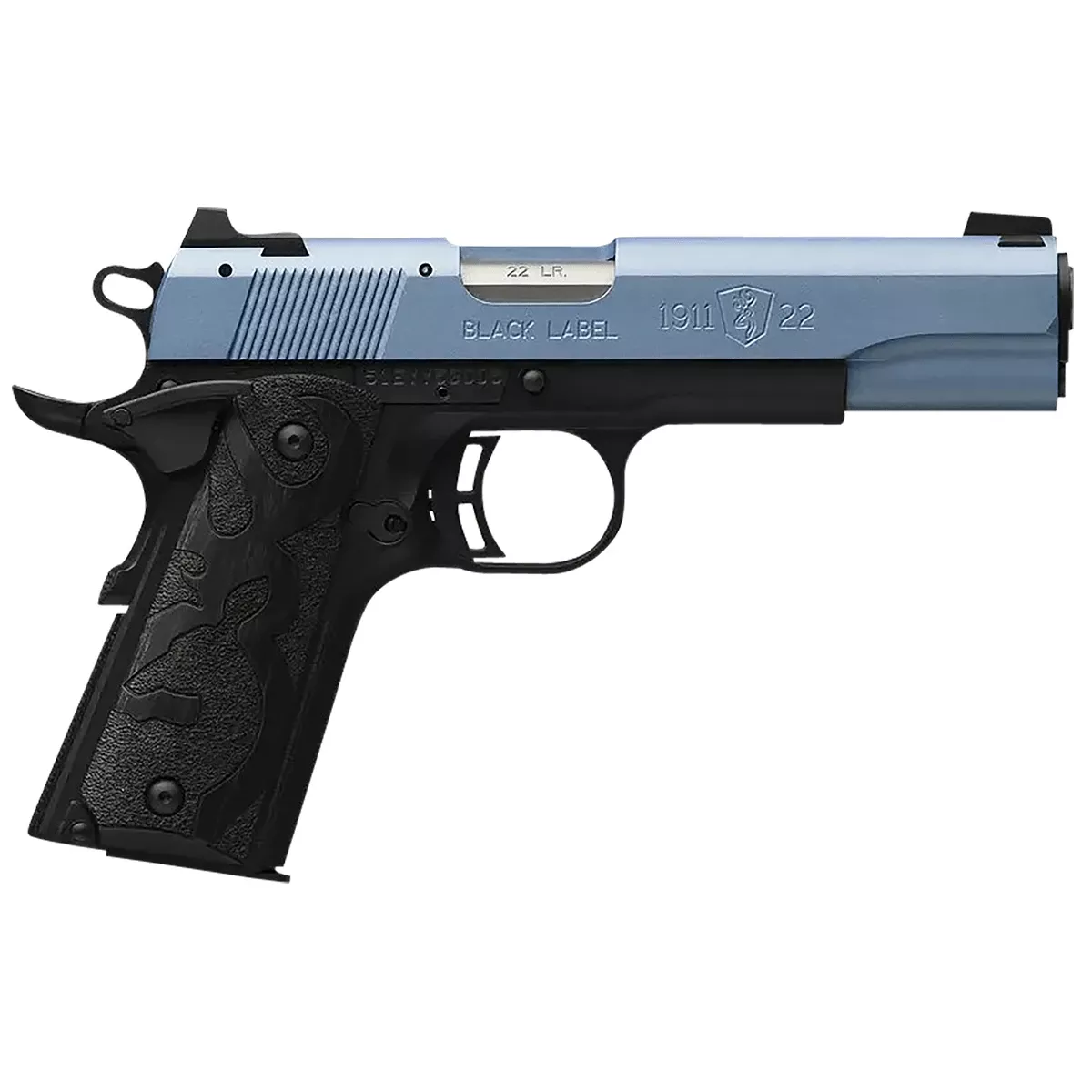 Browning 051897490 1911-22 Black Label Full Size Frame 22 LR 10+1, 4.25" Matte Stainless Steel Barrel, Polar Blue Cerakote Serrated Slide, Matte Black Polymer Frame w/Beavertail, Black Laminate Wood Grip