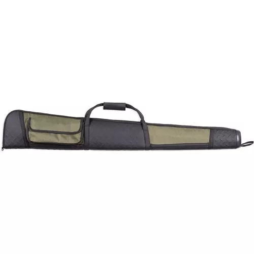 Bulldog BD315 Armor Shotgun Case made of Water-Resistant Nylon with Black Finish & Green Panels, Padding, Velcro Exterior Pocket & Shoulder Strap 52" L x 2.50" W x 8.50" H Exterior Dimensions