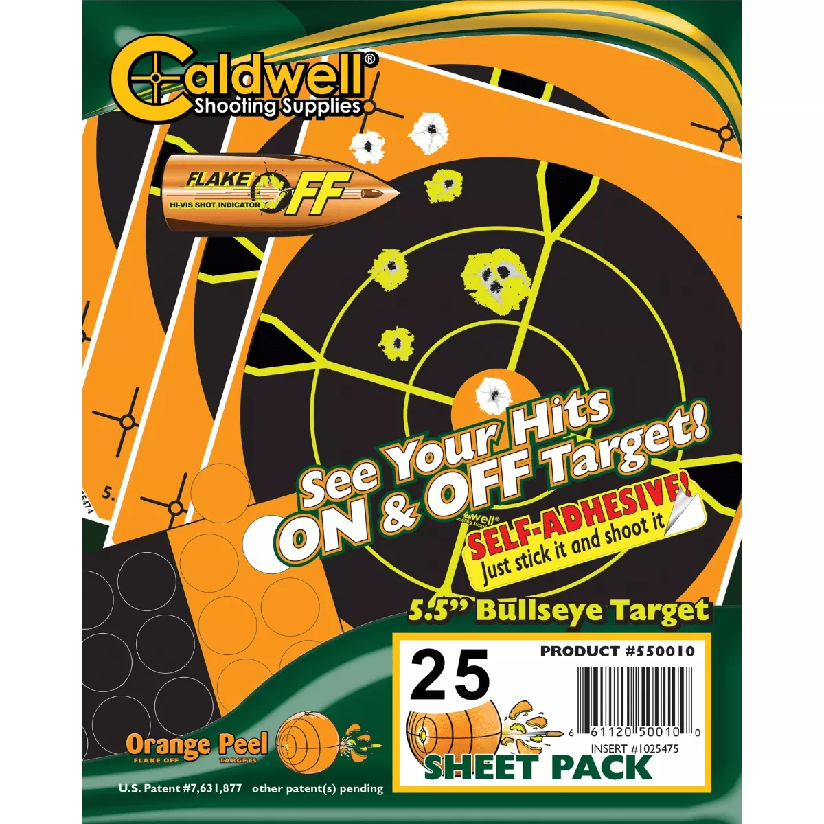 Caldwell Gen 2 Orange Peel Black/Orange Self-Adhesive 5".5" 'Bullseye' Targets, 25 Sheets - 1166108