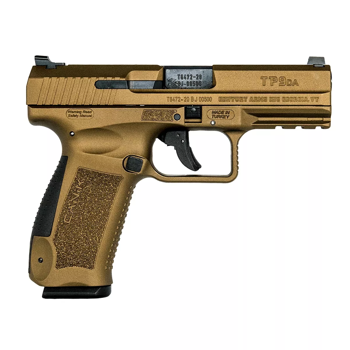Canik HG4873BN TP9DA 9mm Luger 18+1 4.07" Black Nitride Match Grade Barrel, Burnt Bronze Cerakote Serrated Steel Slide & Polymer Frame w/Picatinny Rail, Black Interchangeable Backstrap Grip