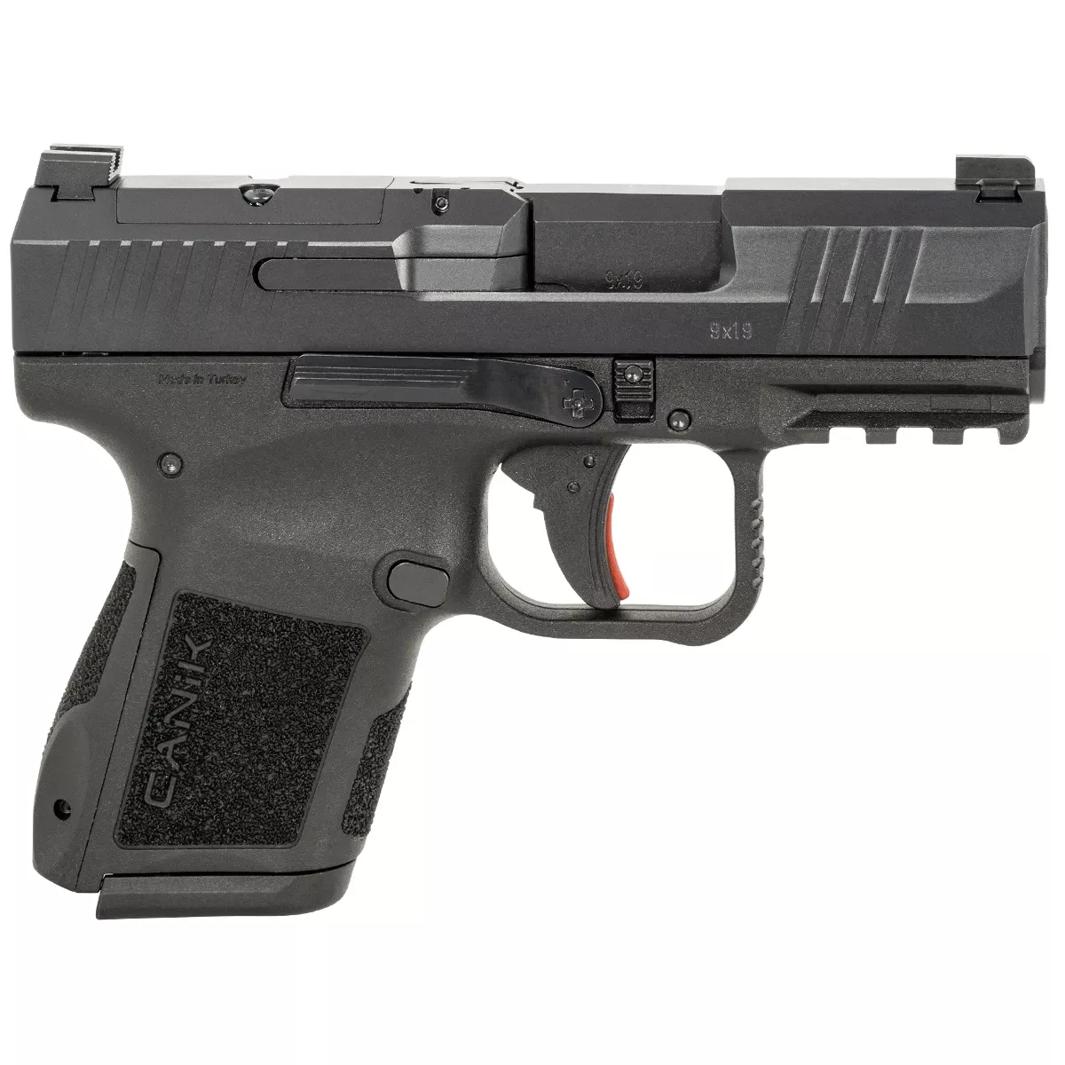 Canik HG7620N MC9 9mm Luger 12+1/15+1 3.18" Black Steel Barrel, Matte Black Tenifer Cerakote Optic Ready/Serrated Slide, Black Polymer Frame w/Picatinny Rail, Black Polymer Grips