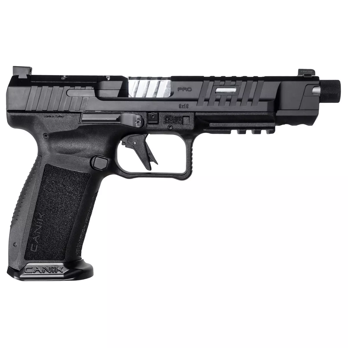 Canik HGP7157N Mete SFx Pro Full Size Frame 9mm Luger 20+1/18+1, 5.74" Chrome Plated Fluted/Threaded Steel Barrel, Black Optic Ready/Serrated w/Ports Steel Slide, Black Polymer Frame w/Beavertail & Picatinny Rail, Ambidextrous