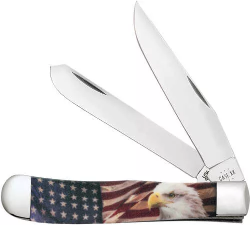 Case 10647 Patriot Trapper 3.24"/3.27" Folding Clip Point/Spey Red/White/Blue Red/White Mirror Polished Tru-Sharp SS Bla