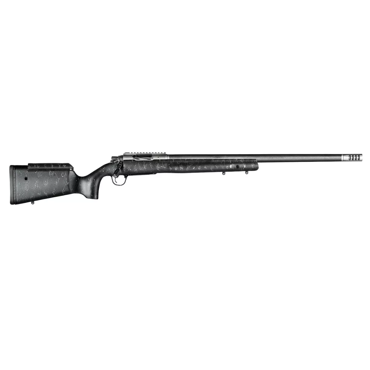 Christensen Arms ELR 28 Nosler Rifle with 26" Target Profile Carbon Fiber Barrel, Black Nitride Finish, Black with Gray Webbing Stock - CA10266875361
