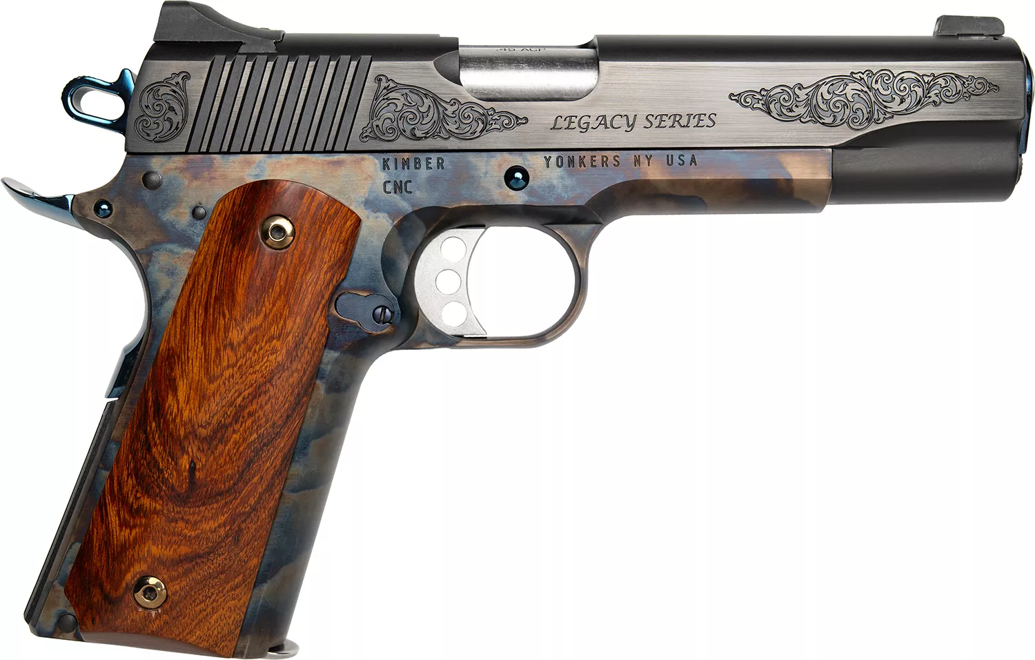 Cnc Firearms CNCLEGACY45 Kimber 1911 Legacy 45 ACP 7+1 5″ Stainless Steel Barrel, Color Case Hardened Steel Engraved/Serrated Slide, Color Case Hardened Steel Frame, Walnut Grip