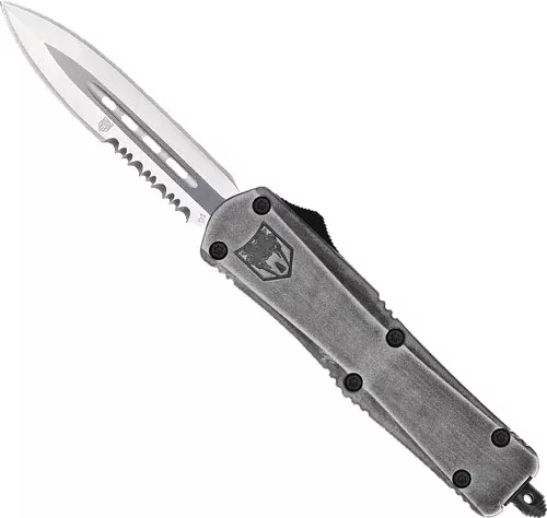 CobraTec Knives Medium FS-3 3" OTF D2 Dagger Stonewashed 1-Side Serrated Aluminum