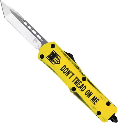 Cobratec Knives Medium FS3 OTF 3" Tanto Plain D2 Steel Tan Aluminum Handle - Don't Tread On Me