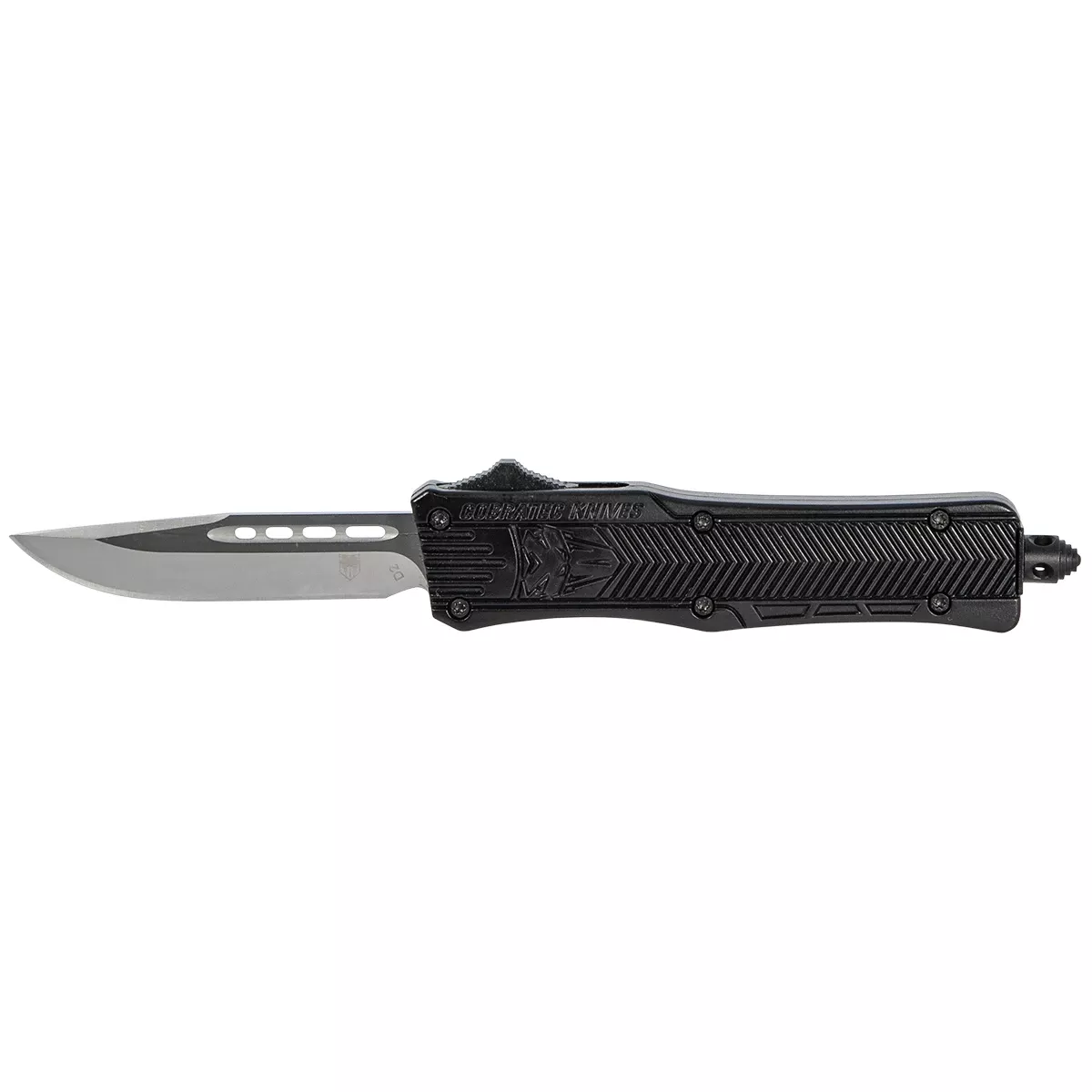 CobraTec Knives SBCTK1SDNS CTK-1 Small 2.75" OTF Drop Point Plain D2 Steel Blade Black Aluminum Handle