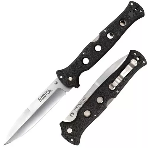 Cold Steel CS10AA Counter Point XL 6" Folding Spear Point Plain Japanese AUS-10A SS Blade Griv-Ex Black Handle