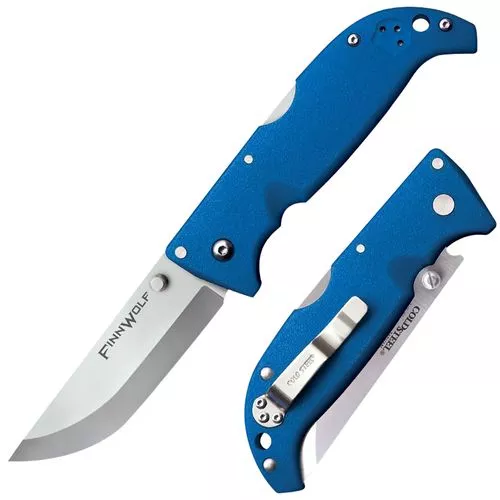 Cold Steel CS20NPG Finn Wolf 3.50" Folding Clip Point Plain Japanese AUS-8A SS Blade Griv-Ex Blue Handle