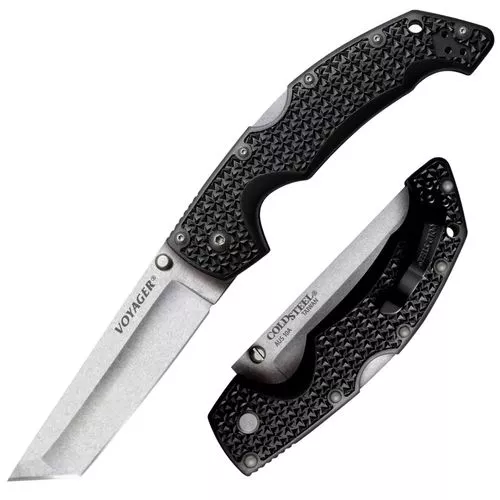 Cold Steel CS29AT Voyager Large 4" Folding Tanto Plain Japanese AUS-10A SS Blade Griv-Ex Black Handle