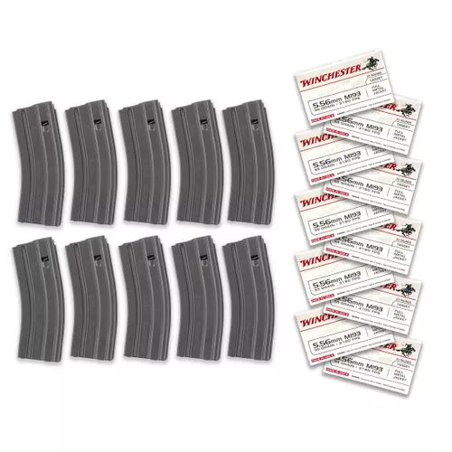 Combo Kit: 10 30round Okay Industries Aluminum Mags and 200rounds of Winchester WM193 55 grain 5.56