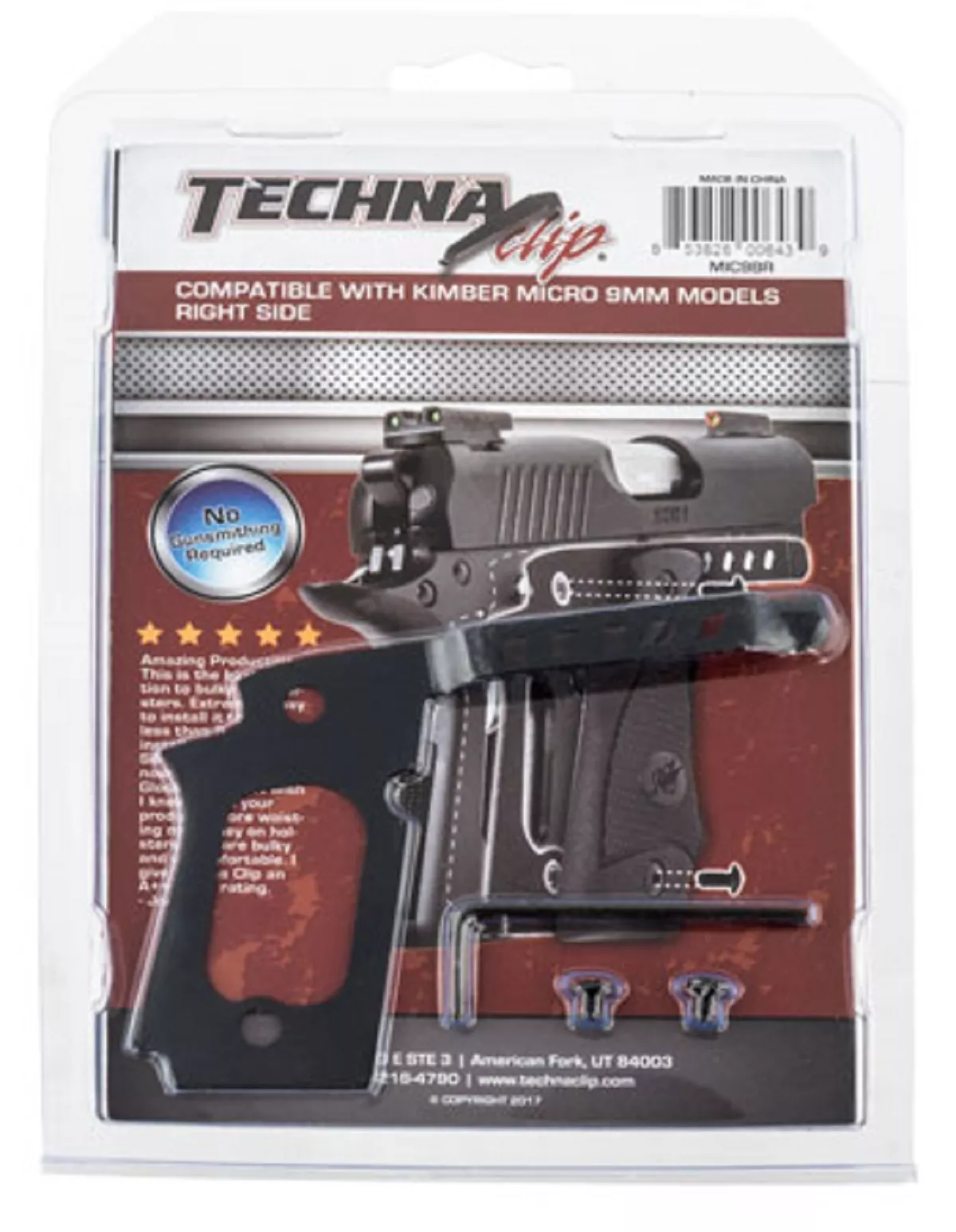 Conceal Carry Gun Belt Clip Fits Kimber Micro9 Black Carbon Fiber Belt Mount Techna Clip - MIC9BR