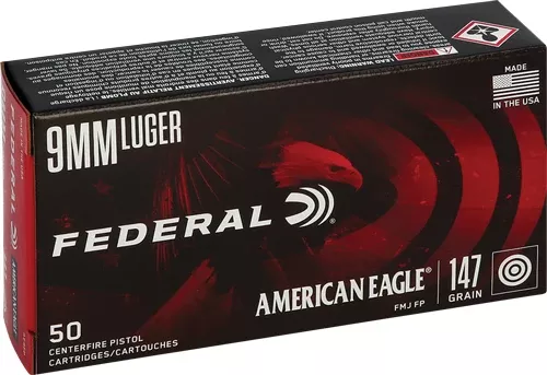 Federal American Eagle 9mm Luger 147gr FMJ-FP 50 Rd - Box or Case