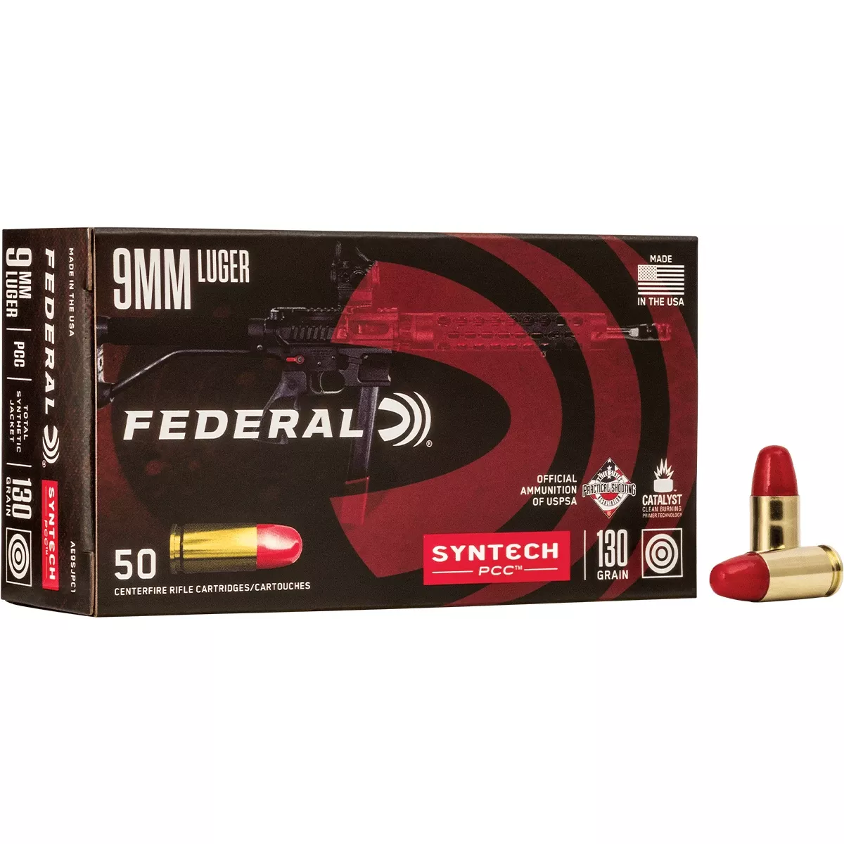 Federal American Eagle Syntech PCC 9mm Luger 130 gr Total Syntech Jacket Flat Nose 50 Per Box