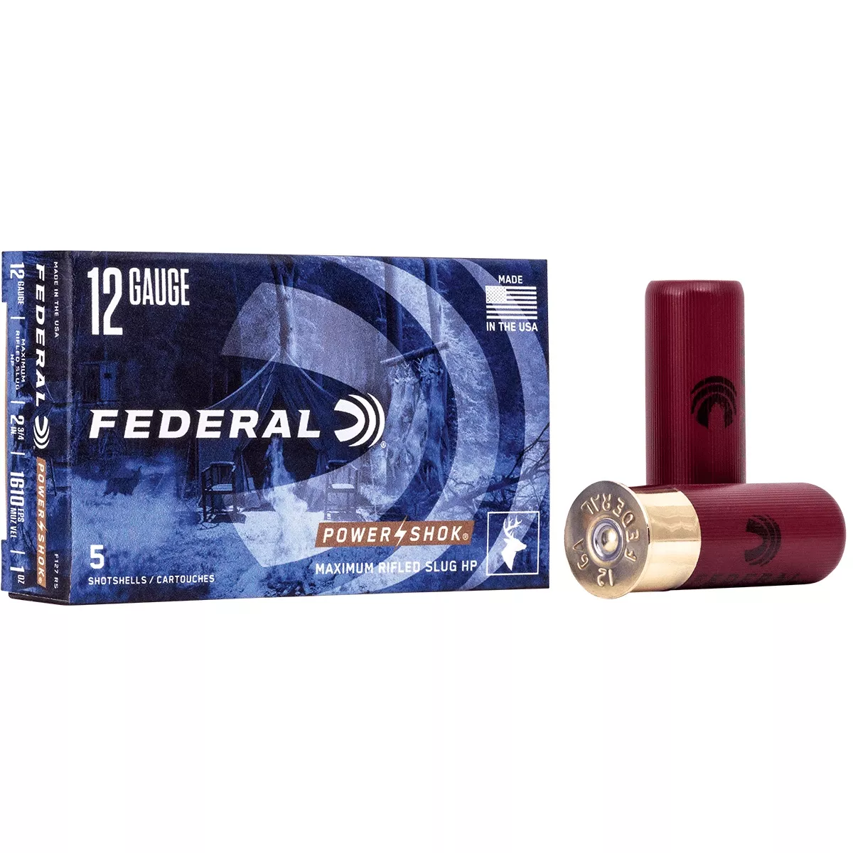 Federal F127RS Power-Shok Shotshell 12 Gauge 2.75" 1 oz Rifled Slug Shot 5 Per Box