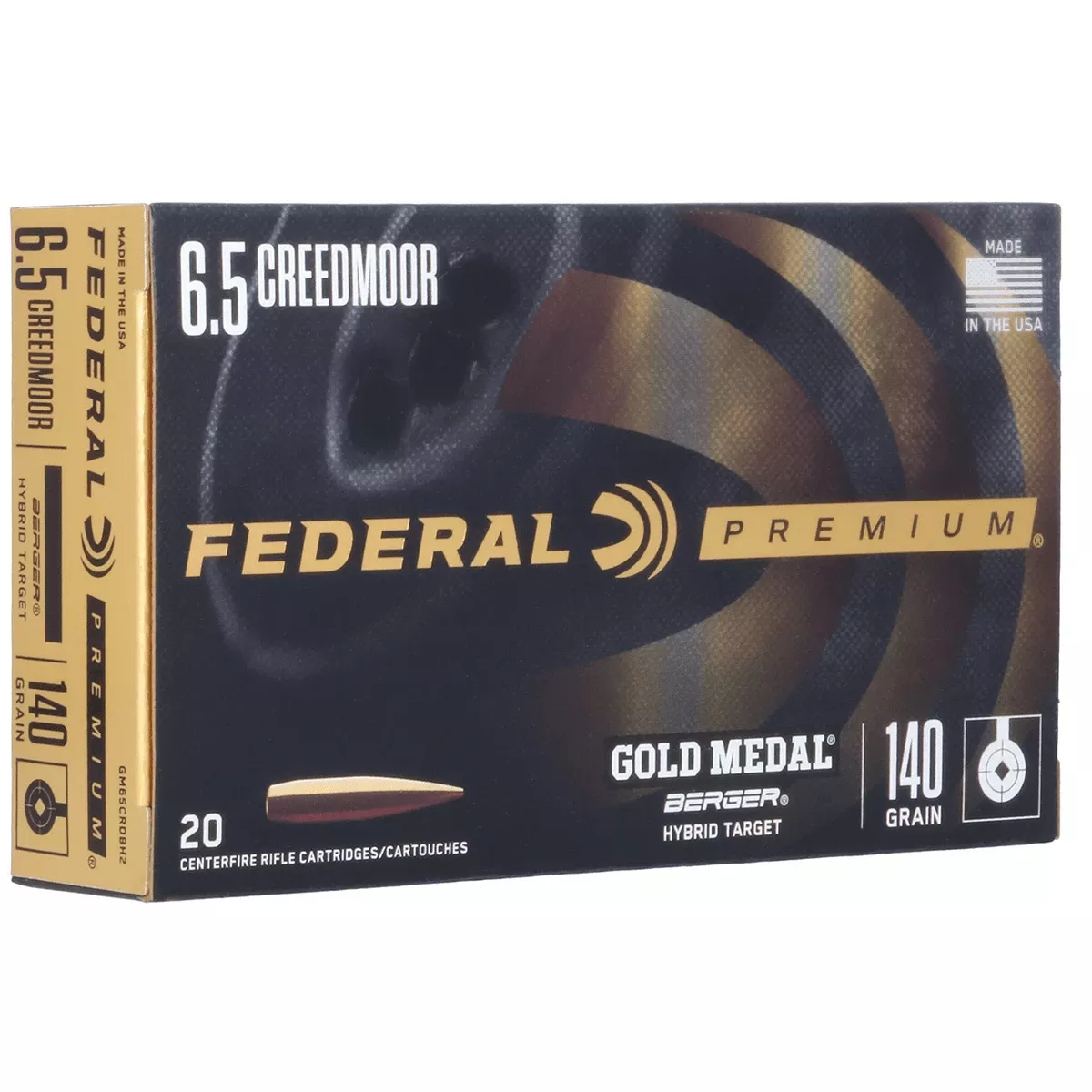 Federal GM65CRDBH2 Premium Gold Medal 6.5 Creedmoor 140 gr Berger Hybrid Target 20 Per Box