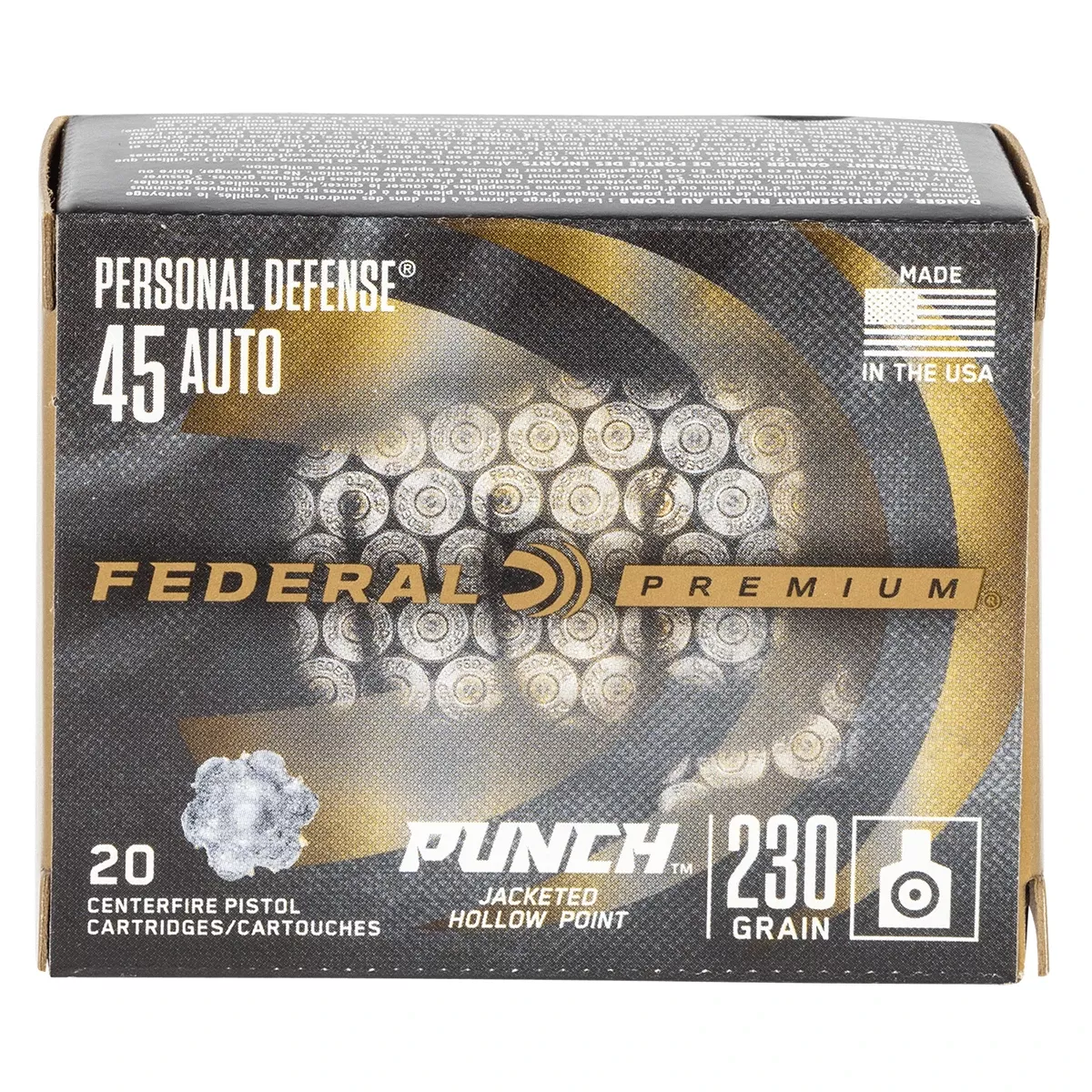 Federal PD45P1 Premium Personal Defense Punch 45 ACP 230 gr Jacketed Hollow Point 20 Per Box