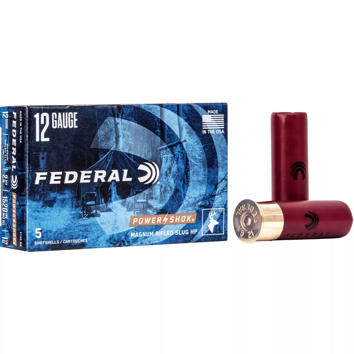 Federal Power-Shok 12 Gauge 2.75" 1 1/4 oz Rifled Slug Shot 5 Per Box-F130RS