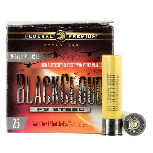 Federal PWBX2093 Black Cloud FS Steel 20 Gauge 3" 1 oz 3 Shot 25 Bx/ 10 Cs