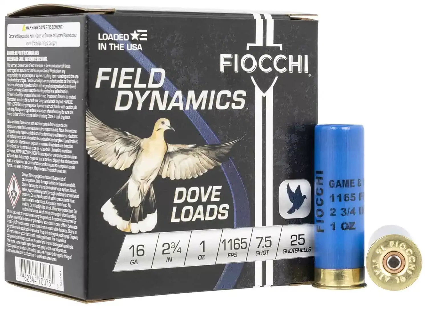 Fiocchi 16GT75 Field Dynamics Dove & Quail 16Gauge 2.75″ 1oz 7.5Shot 25 Per Box/10 Case