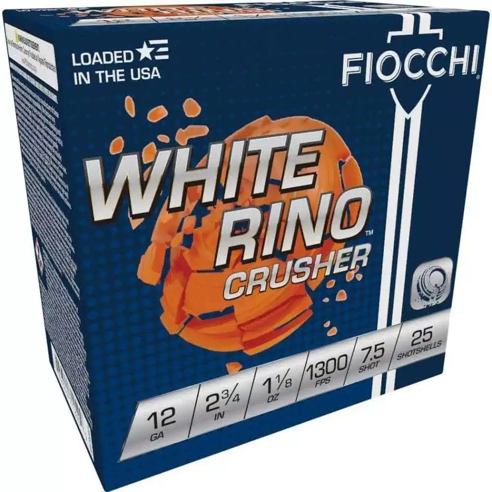Fiocchi White Rino Crusher Shotshells 12ga2-3/4″ 1-1/8oz 1300 fps #7.5 25/ct