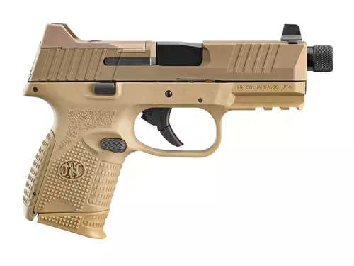 FN 66100781 509CTCompact 9mm Luger 10+1, 4.32" Black Steel Threaded Barrel, Flat Dark Earth PVD Optic Cut/Serrated Stainless Steel Slide, Flat Dark Earth Polymer Frame w/Picatinny Rail, Ambidextrous
