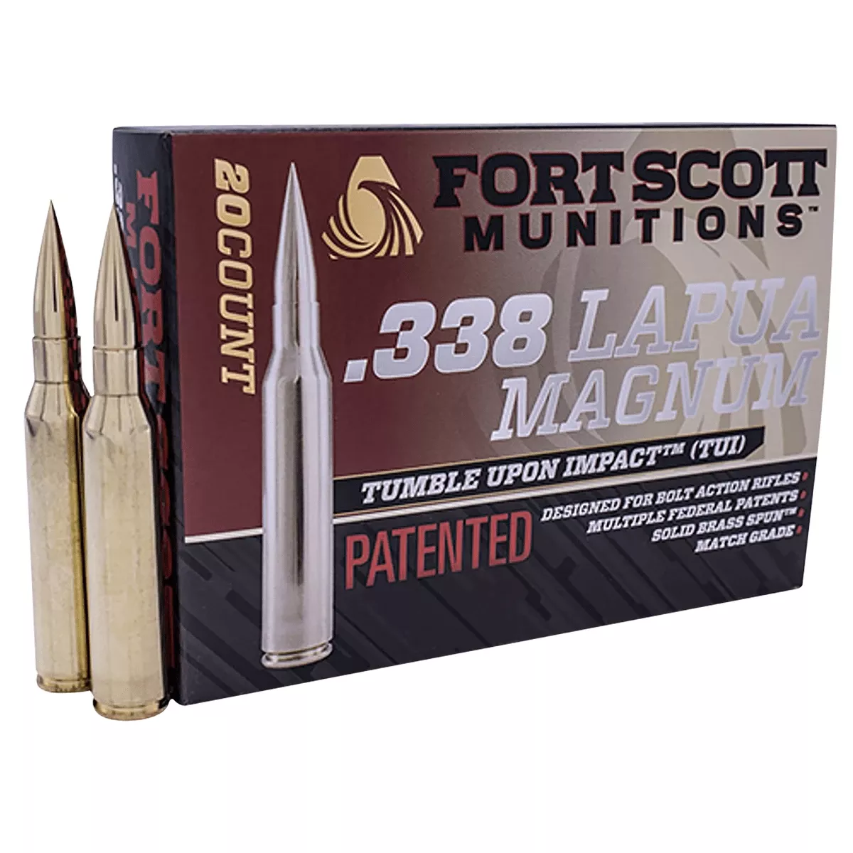 Fort Scott Munitions 338250SBV1 Tumble Upon Impact (TUI) Rifle 338 Lapua Mag 250 gr Solid Copper Spun 20 Per Box
