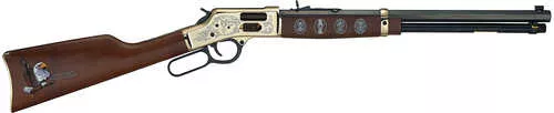 Henry Eagle Scout Centennial Tribute 2nd Edition 44 Special/44 Mag 10+1 20" Blued Octagon Barrel, Polished Brass w/Nickel Plating Drilled & Tapped Receiver, American Walnut Straight Stock