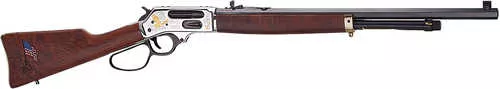 Henry Spirit Of The Corps 45-70 Gov 4+1 22" Black Octagon Barrel, Nickel Engraved w/24K Gold Inlay Brass Drilled & Tapped Receiver, American Walnut Straight Stock