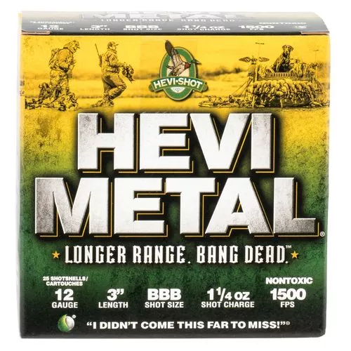 HEVI-Shot HS38008 Hevi-Metal Longer Range 12 Gauge 3" 1 1/4 oz BBB Shot 25 Bx/ 10 Cs