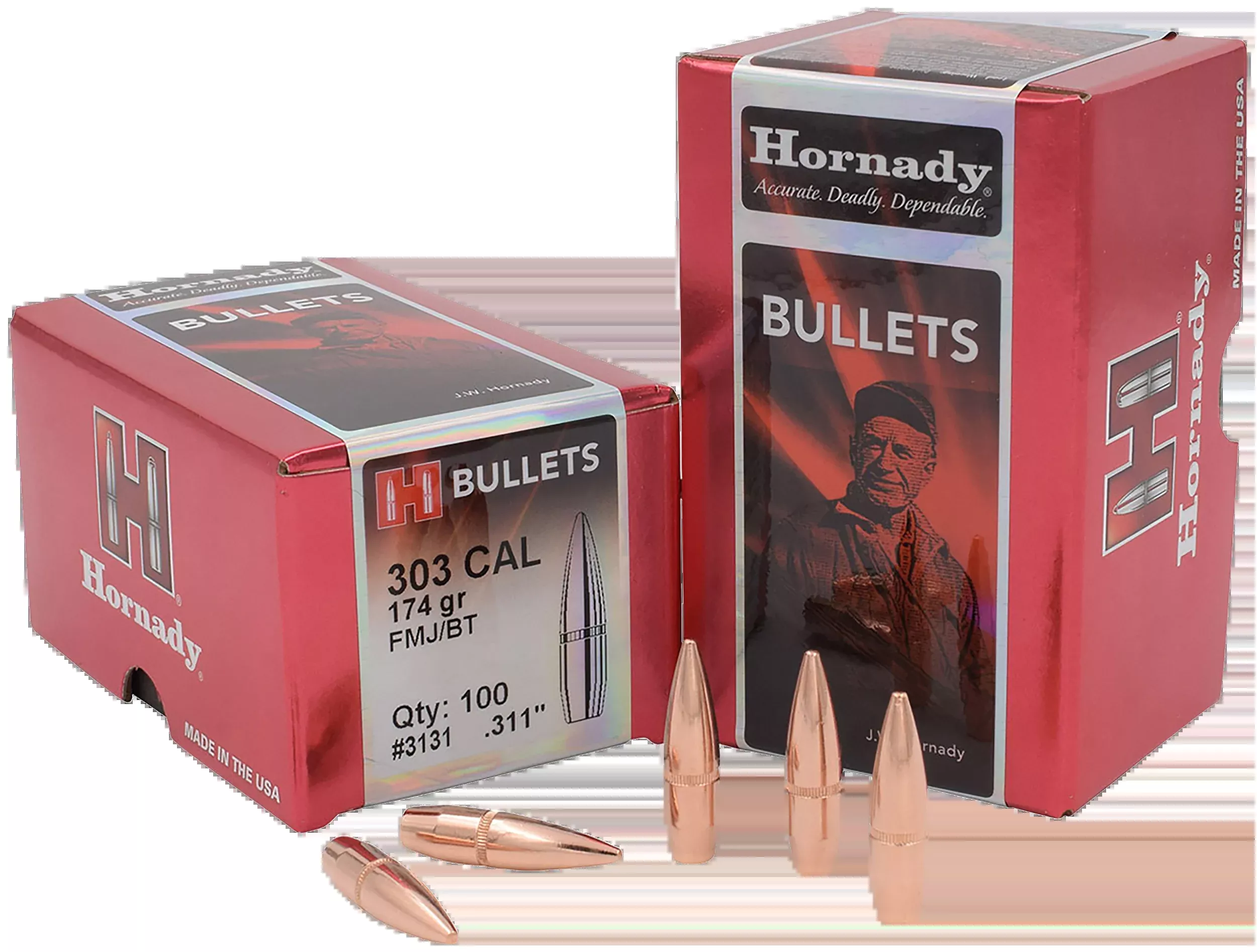 Hornady .303 Cal 174gr FMJ Reloading Bullets - 100/Box