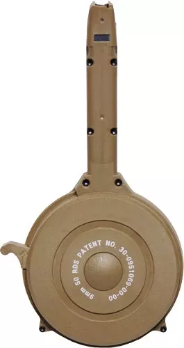 Iver Johnson Arms Glock 9mm 50-Rd Drum Magazine - Tan Polymer