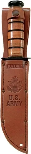 KA-BAR US Army 1220 Fighting/Utility Knife 7" 1095 Cro-Van Straight Edge w/ Leather Sheath