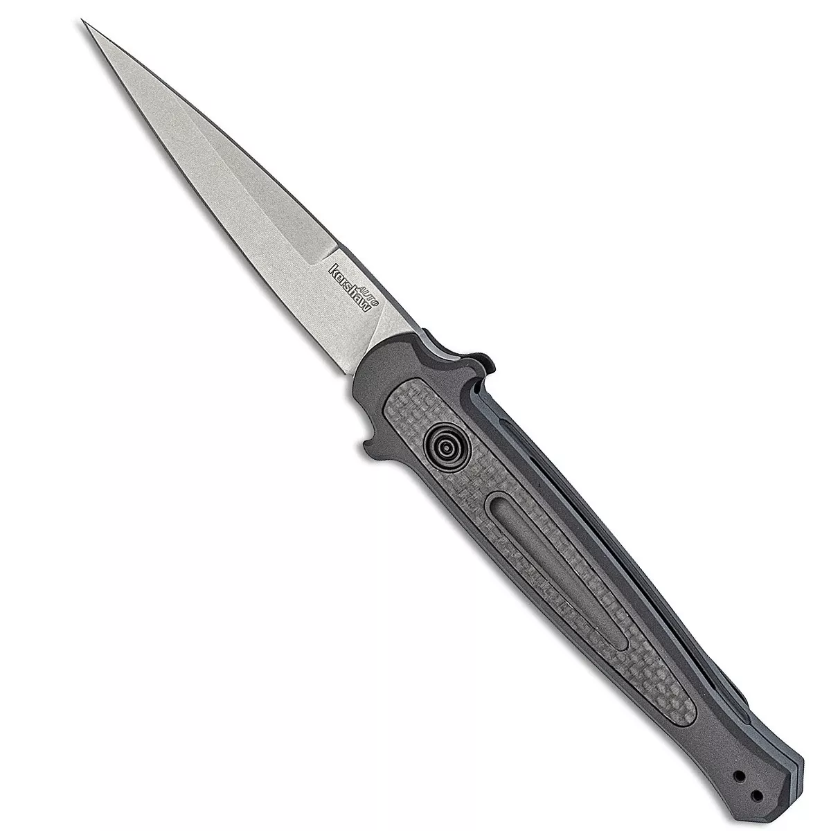 Kershaw 7150 Launch 8 3.50" Folding Spear Point Plain Stonewash CPM 154 Blade GrayAluminum w/Carbon Fiber Insert Handle