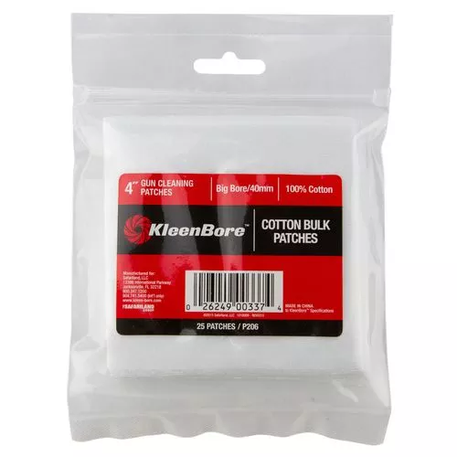 Kleen-Bore P206 Super Shooter Cleaning Patches Cotton 25 Per Bag 4" Square Big Bore Shotgun